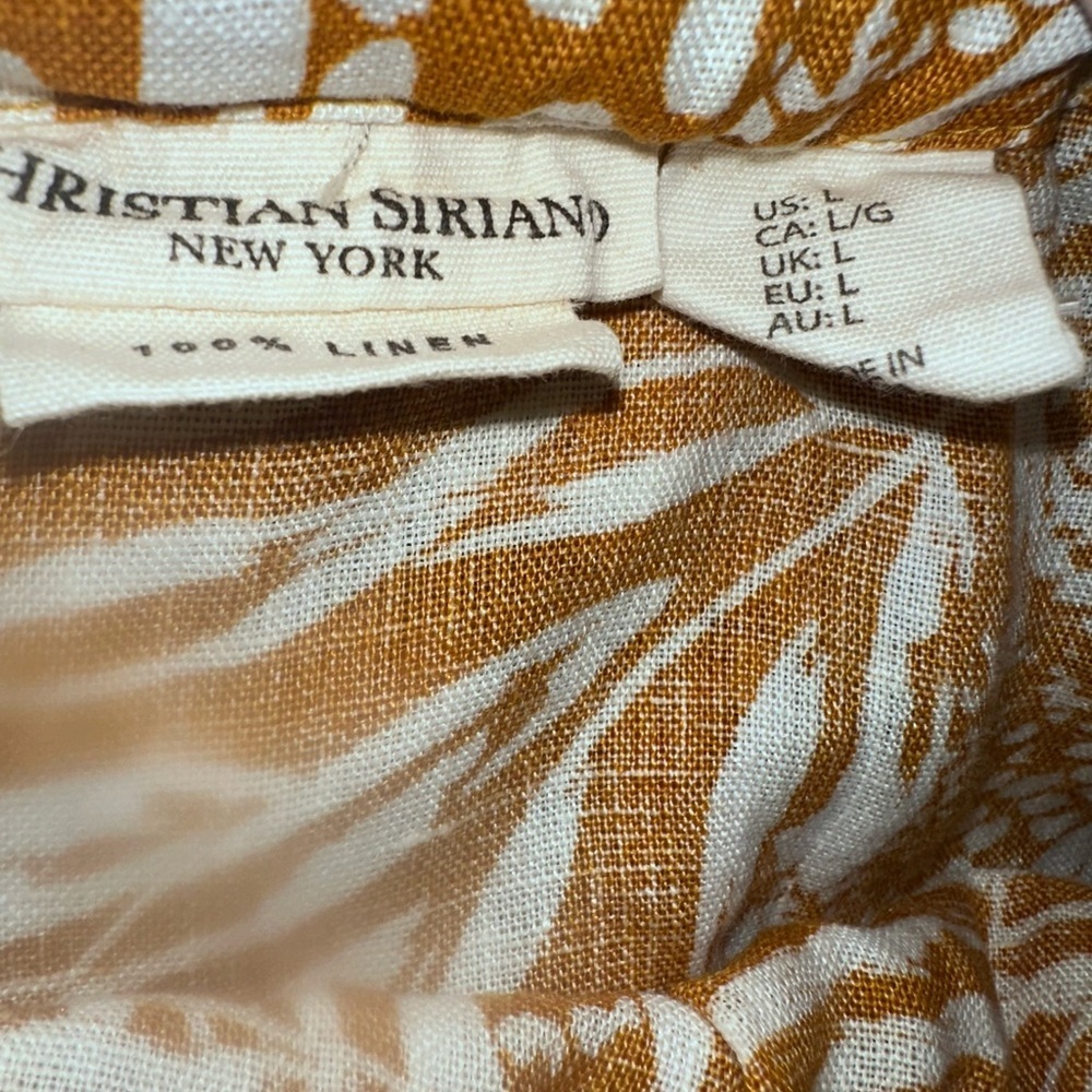 Christian Siriano Linen Mustard and White Leaf Print Tank Top - Picture 3 of 3